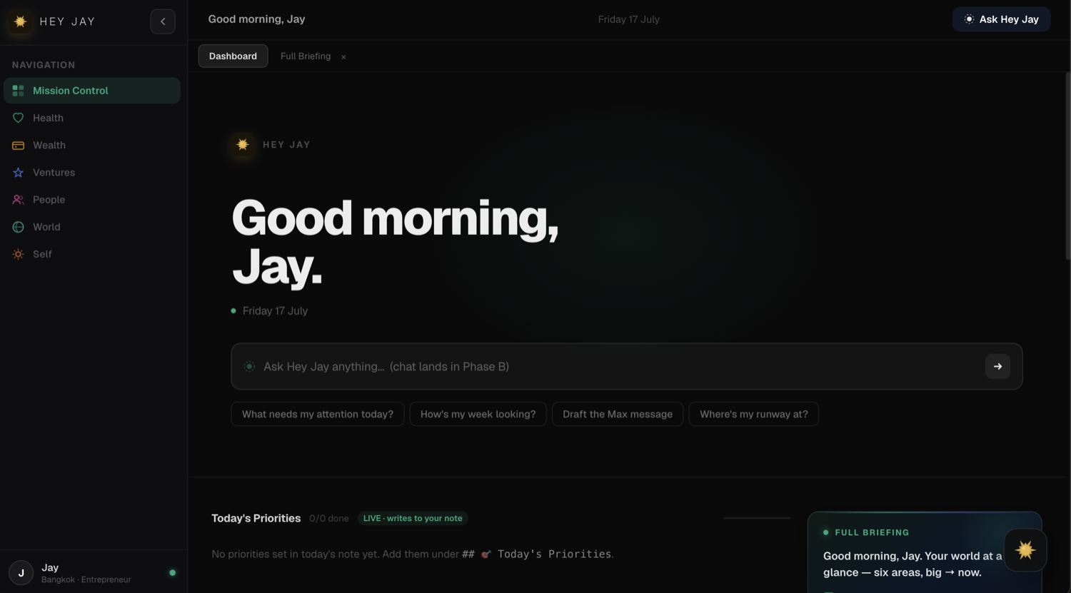 A private AI operating-system dashboard